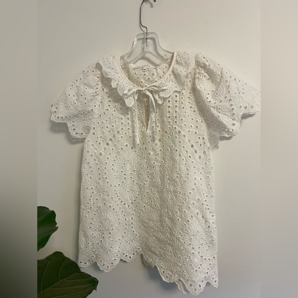 Melissa Nepton white embroidered lace Peter Pan collar shirt